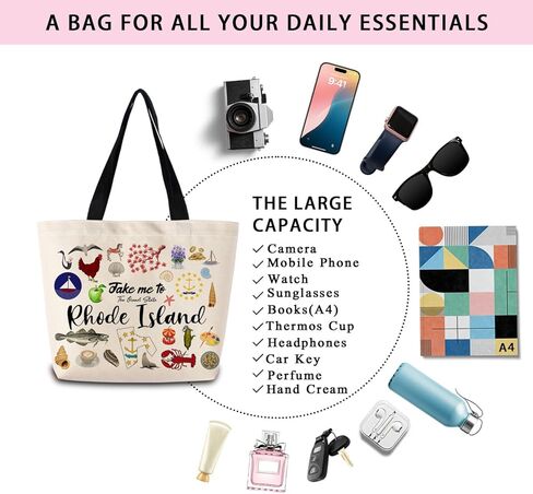 Take Me To Rhode Island Tote Bag Reusable Grocery Bags Aesthetic Shopping Shoulder Handbag with Interior Pocket Lightweight & Washable Stylish Rhode Island Travel Present for Women in Saudi Arabia