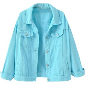 Women's Denim Jackets Plus Size Button Down Long Sleeve Cropped Jean Jacket With Pockets Casual Lightweight Shacket in Saudi Arabia