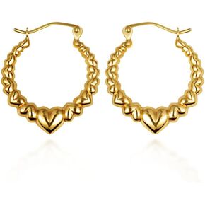 10K or 14K Yellow Gold Polished Heart Love Hoop Earrings with Click-Down Clasp for Women Girls (3mm Thick) 20mm Diameter in Kuwait