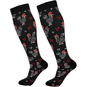 Wusikd Heart Roosters Compression Socks for Women and Men Circulation Cute Long Socks for Athletic Running 1 in Kuwait