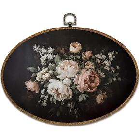kdqua Vintage Gold Floral Oval Wall Art Decor, Dark Cottagecore Floral Canvas Artwork Framed, Moody Farmhouse Botanical Wildflower Wall Hanging Decorations for Home Bedroom Living Room, 11.4x8.6 Inch in Saudi Arabia