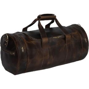 حقيبة ساتشيل اند فابل 22 بوصة مصنوعة يدويًا من الجلد البني العتيق للسفر وصالة الألعاب الرياضية وعطلة نهاية الأسبوع للرجال (بني داكن، 22) in Kuwait