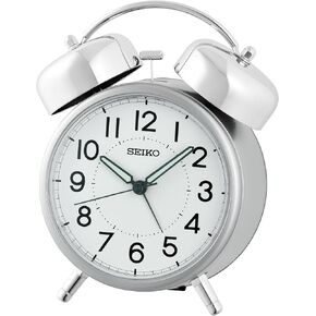 Seiko QHK063SLH Retro Modern Bell Non Ticking Bedroom Alarm Clock, Silver, 6 x 5 Inches in Saudi Arabia