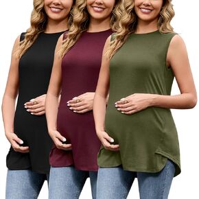 DEBELLY قمصان الحمل للأمهات مكونة من 3 قطع بدون أكمام للنساء بفتحة جانبية وفضفاضة مناسبة للارتداء اليومي غير الرسمي in Kuwait