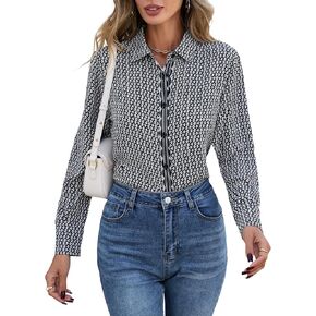 زر أسفل القمصان للنساء فستان قميص طويل الأكمام طوق قميص خالية من التجاعيد الأعمال العمل مكتب بلوزة شيفون in Kuwait