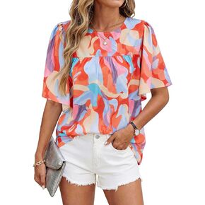 NALANISA قطع علوية نسائية صيفية بوهو 2026 بأكمام قصيرة وفتحة رقبة مستديرة ومزينة بالزهور بلوزات عمل غير رسمية فضفاضة وقمصان in Kuwait