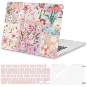 حافظة MOSISO متوافقة مع جهاز MacBook Air 15 بوصة 2026 2025 2024 2023 الإصدار M4 A3241 M3 A3114 M2 A2941 Touch ID، حافظة بلاستيكية صلبة واقية من الزهور المقسمة وغطاء لوحة المفاتيح وفيلم شاشة، وردي in Kuwait