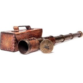 Spyglass للديكور العتيق، تلسكوب قرصان مع حقيبة جلدية، تلسكوب محمول لعشاق المغامرة، ديكور بحري أحادي العين للهدايا والمسافرين، J. Scott London، 17 بوصة in Kuwait
