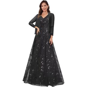Women's 2 Piece Sequin Lace Mother of The Bride Dresses with Jacket Sparkly Formal Wedding Guest Dress in Saudi Arabia
