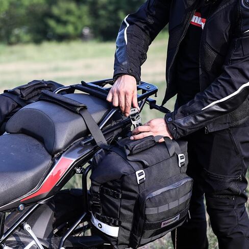 حقيبة سرج الدراجة النارية من وحيد القرن مقاومة للماء، حزمة أمتعة للمحرك سريعة الإصدار، حقيبة جانبية للدراجة النارية 20 لتر تناسب معظم رفوف الدراجات النارية والمغامرات الرياضية (أسود، عبوة واحدة) in Kuwait
