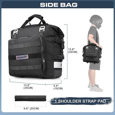 حقيبة سرج الدراجة النارية من وحيد القرن مقاومة للماء، حزمة أمتعة للمحرك سريعة الإصدار، حقيبة جانبية للدراجة النارية 20 لتر تناسب معظم رفوف الدراجات النارية والمغامرات الرياضية (أسود، عبوة واحدة) in Kuwait