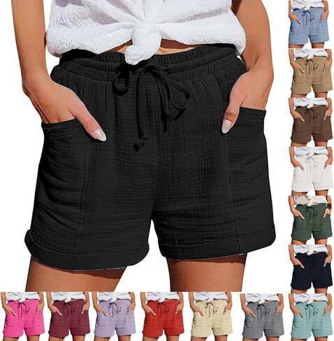 Plus Size Linen Shorts for Women Casual Comfy High Waisted Drawstring Cotton Bermuda Summer Beach Vacation Outfits in Saudi Arabia