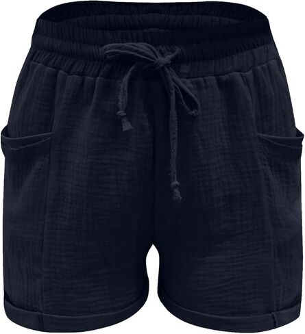 Plus Size Linen Shorts for Women Casual Comfy High Waisted Drawstring Cotton Bermuda Summer Beach Vacation Outfits in Saudi Arabia