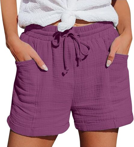 Plus Size Linen Shorts for Women Casual Comfy High Waisted Drawstring Cotton Bermuda Summer Beach Vacation Outfits in Saudi Arabia