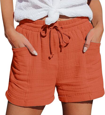 Plus Size Linen Shorts for Women Casual Comfy High Waisted Drawstring Cotton Bermuda Summer Beach Vacation Outfits in Saudi Arabia