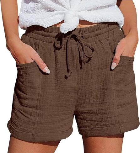 Plus Size Linen Shorts for Women Casual Comfy High Waisted Drawstring Cotton Bermuda Summer Beach Vacation Outfits in Saudi Arabia