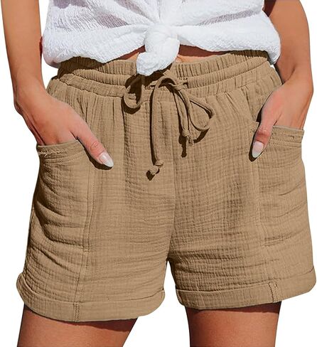 Plus Size Linen Shorts for Women Casual Comfy High Waisted Drawstring Cotton Bermuda Summer Beach Vacation Outfits in Saudi Arabia