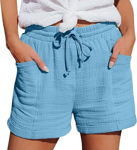 Plus Size Linen Shorts for Women Casual Comfy High Waisted Drawstring Cotton Bermuda Summer Beach Vacation Outfits in Saudi Arabia