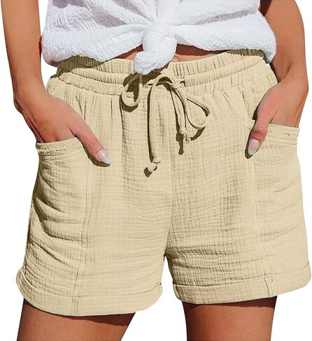 Plus Size Linen Shorts for Women Casual Comfy High Waisted Drawstring Cotton Bermuda Summer Beach Vacation Outfits in Saudi Arabia