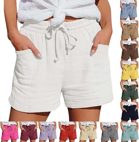Plus Size Linen Shorts for Women Casual Comfy High Waisted Drawstring Cotton Bermuda Summer Beach Vacation Outfits in Saudi Arabia