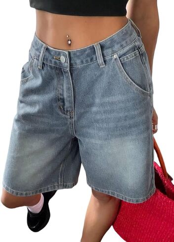 Lei sure Women's Casual Summer Denim Bermuda Shorts High Waisted Stretchy Trendy Jean Shorts with Pockets Denim in Saudi Arabia