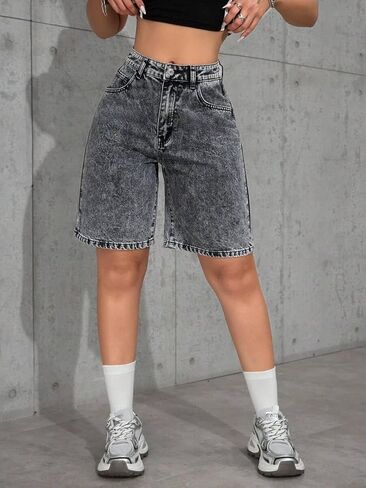 Lei sure Women's Casual Summer Denim Bermuda Shorts High Waisted Stretchy Trendy Jean Shorts with Pockets Denim in Saudi Arabia