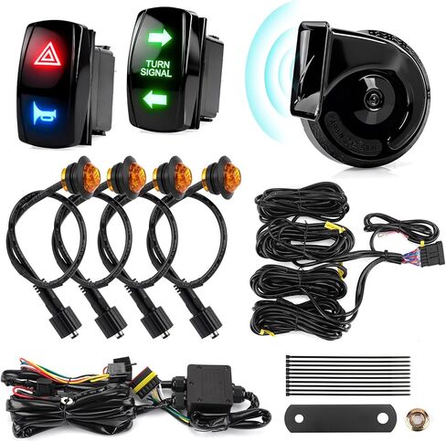 UTV Turn Signal Kit with 110dB Horn, Pre-Wired Plug & Play Universal Blinker Kit with ATV Rocker Switch Hazard Light Street Legal Kit Compatible with Polaris RZR, Can-Am, CFMOTO (Rocker Switch) in Kuwait