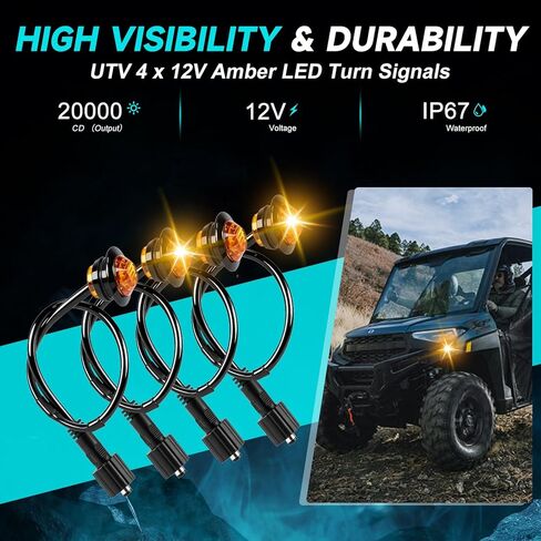 UTV Turn Signal Kit with 110dB Horn, Pre-Wired Plug & Play Universal Blinker Kit with ATV Rocker Switch Hazard Light Street Legal Kit Compatible with Polaris RZR, Can-Am, CFMOTO (Rocker Switch) in Kuwait