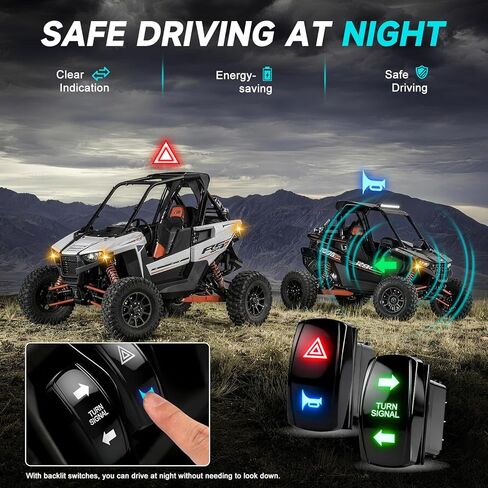 UTV Turn Signal Kit with 110dB Horn, Pre-Wired Plug & Play Universal Blinker Kit with ATV Rocker Switch Hazard Light Street Legal Kit Compatible with Polaris RZR, Can-Am, CFMOTO (Rocker Switch) in Kuwait