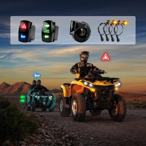 UTV Turn Signal Kit with 110dB Horn, Pre-Wired Plug & Play Universal Blinker Kit with ATV Rocker Switch Hazard Light Street Legal Kit Compatible with Polaris RZR, Can-Am, CFMOTO (Rocker Switch) in Kuwait