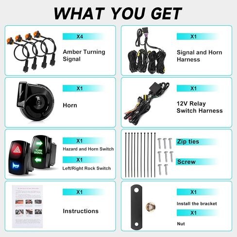 UTV Turn Signal Kit with 110dB Horn, Pre-Wired Plug & Play Universal Blinker Kit with ATV Rocker Switch Hazard Light Street Legal Kit Compatible with Polaris RZR, Can-Am, CFMOTO (Rocker Switch) in Kuwait