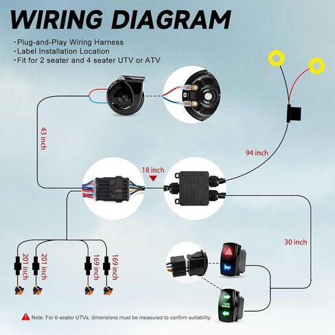 UTV Turn Signal Kit with 110dB Horn, Pre-Wired Plug & Play Universal Blinker Kit with ATV Rocker Switch Hazard Light Street Legal Kit Compatible with Polaris RZR, Can-Am, CFMOTO (Rocker Switch) in Kuwait