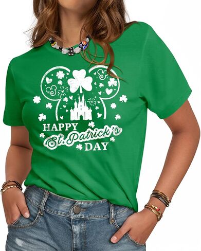 St Patrick's Tshirts for Women - Irish Shamrock T Shirt Lucky Funny Tees Crewneck Sleeve Top Cute Print Tops in Saudi Arabia
