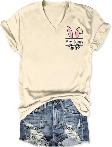 Personalized Easter Teacher Shirt Women Custom Teacher Name Tshirts Cute Bunny Rabbit Tshirts Customized Spring Tees in Kuwait