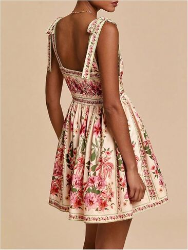 OYOANGLE Women's Floral Sleeveless Boho Beach Dress Tie Shoulder Summer Short Dress Flowy A Line Vacation Sundress in Saudi Arabia