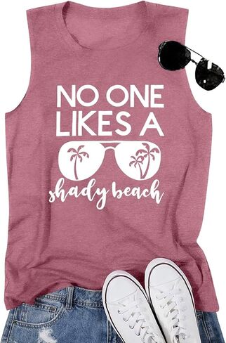 No One Likes A Shady Beach Tank Tops Women Summer Beach Tanks Sleeveless Graphic Hawaiian Vacation Shirts in Saudi Arabia