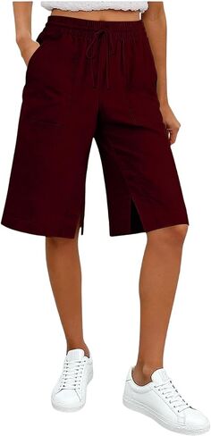 JIEMUXIU Bermuda Shorts for Women Summer Casual Loose Linen Shorts Elastic Waist Cropped Trousers Beach Vacation Short Pants in Saudi Arabia