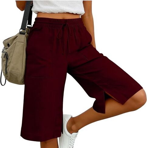 JIEMUXIU Bermuda Shorts for Women Summer Casual Loose Linen Shorts Elastic Waist Cropped Trousers Beach Vacation Short Pants in Saudi Arabia