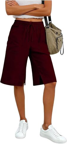JIEMUXIU Bermuda Shorts for Women Summer Casual Loose Linen Shorts Elastic Waist Cropped Trousers Beach Vacation Short Pants in Saudi Arabia