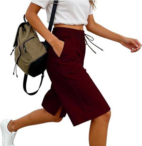 JIEMUXIU Bermuda Shorts for Women Summer Casual Loose Linen Shorts Elastic Waist Cropped Trousers Beach Vacation Short Pants in Saudi Arabia