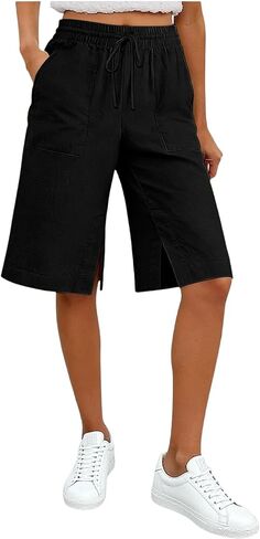 JIEMUXIU Bermuda Shorts for Women Summer Casual Loose Linen Shorts Elastic Waist Cropped Trousers Beach Vacation Short Pants in Saudi Arabia