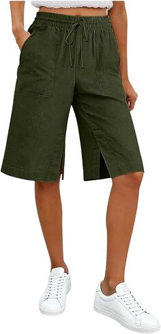 JIEMUXIU Bermuda Shorts for Women Summer Casual Loose Linen Shorts Elastic Waist Cropped Trousers Beach Vacation Short Pants in Saudi Arabia