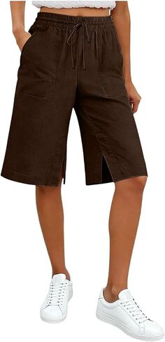 JIEMUXIU Bermuda Shorts for Women Summer Casual Loose Linen Shorts Elastic Waist Cropped Trousers Beach Vacation Short Pants in Saudi Arabia
