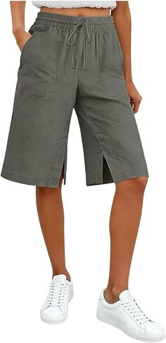 JIEMUXIU Bermuda Shorts for Women Summer Casual Loose Linen Shorts Elastic Waist Cropped Trousers Beach Vacation Short Pants in Saudi Arabia