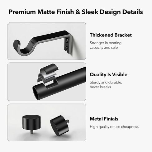 قضبان ستارة شديدة التحمل للنوافذ من 32 إلى 150 بوصة، قضيب ستارة أسود مقاس 1 بوصة قابل للتعديل بلمسات نهائية معدنية حديثة، قضبان معالجة نوافذ طويلة للغاية، سهلة التركيب in Kuwait