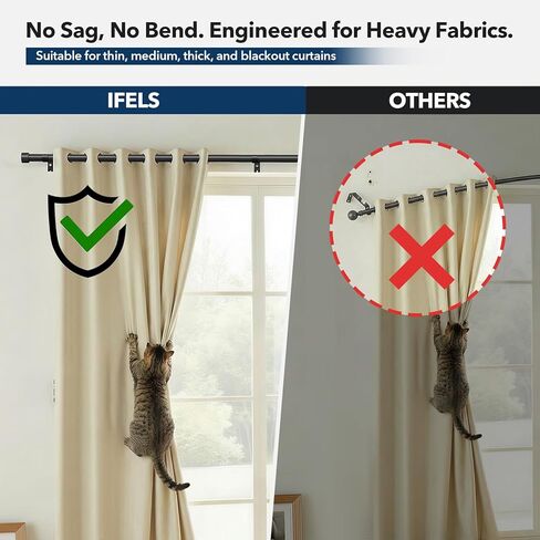 قضبان ستارة شديدة التحمل للنوافذ من 32 إلى 150 بوصة، قضيب ستارة أسود مقاس 1 بوصة قابل للتعديل بلمسات نهائية معدنية حديثة، قضبان معالجة نوافذ طويلة للغاية، سهلة التركيب in Kuwait