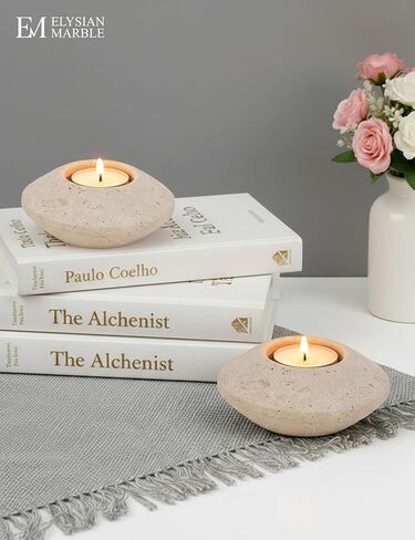 Tea Light Candle Holder 4" Inches Handmade Travertine Decorative Set of 2 Votive Candle Holder for Home Décor, Wedding Table Centerpieces, Mini Candles & Table Décor in Saudi Arabia