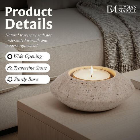 Tea Light Candle Holder 4" Inches Handmade Travertine Decorative Set of 2 Votive Candle Holder for Home Décor, Wedding Table Centerpieces, Mini Candles & Table Décor in Saudi Arabia