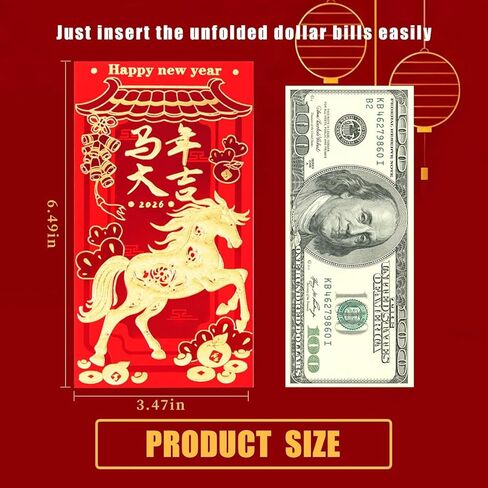 Chinese Red Envelopes Lucky Money Envelopes 2026 Chinese New Year Horse Year Envelope (12 Patterns 36 Pcs) Gold Foil in Saudi Arabia