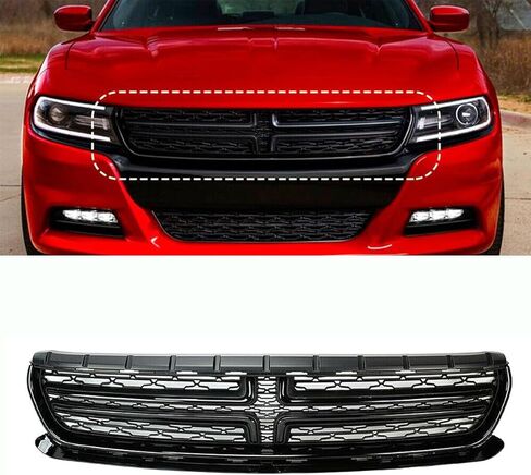 Bumper Grille ABS Compatible with 2015 2016 2017 2018 D0dge Charger R/T,SE,SXT Vivid Black Front Upper Grill in Saudi Arabia
